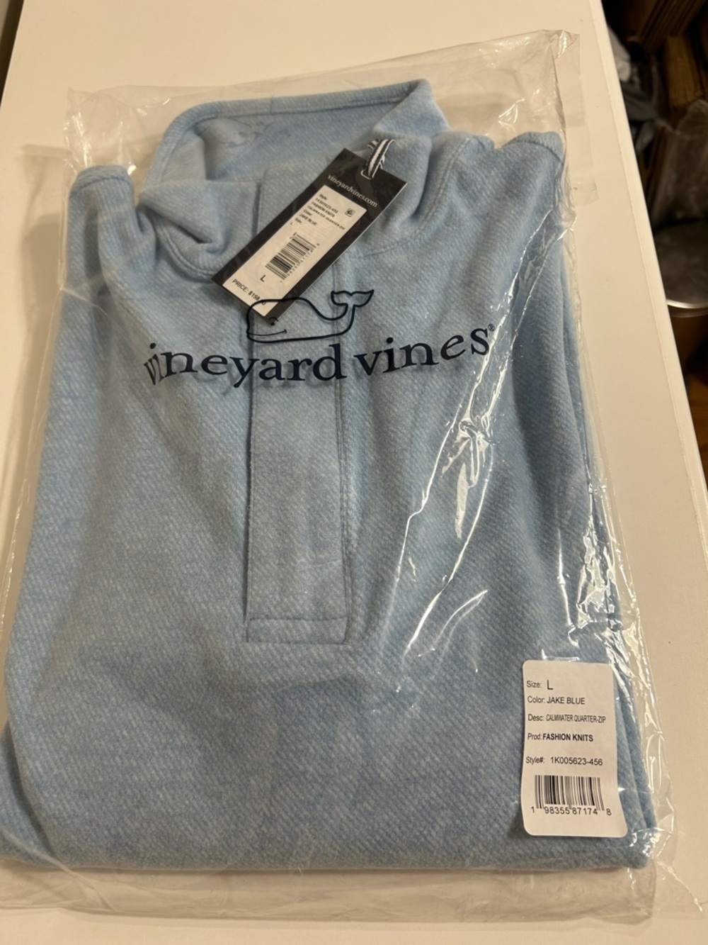 NWT Men’s Vineyard Vines Jake Blue Calm Water Quarter Zip Pullover, Large - Picture 7 of 7